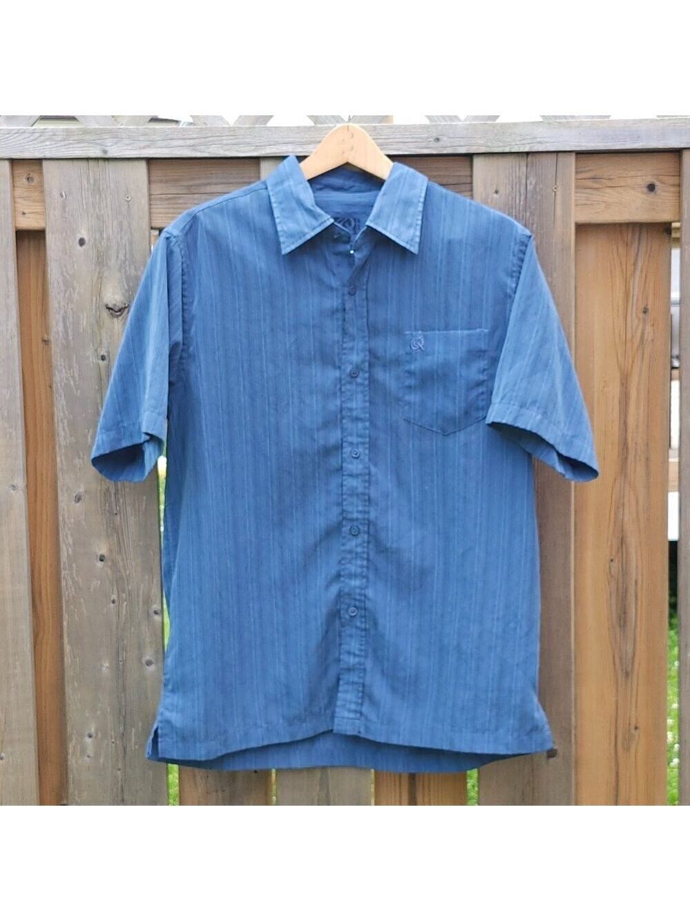 QUINCY Men's Button Up Short Sleeve Steel Blue Size Large